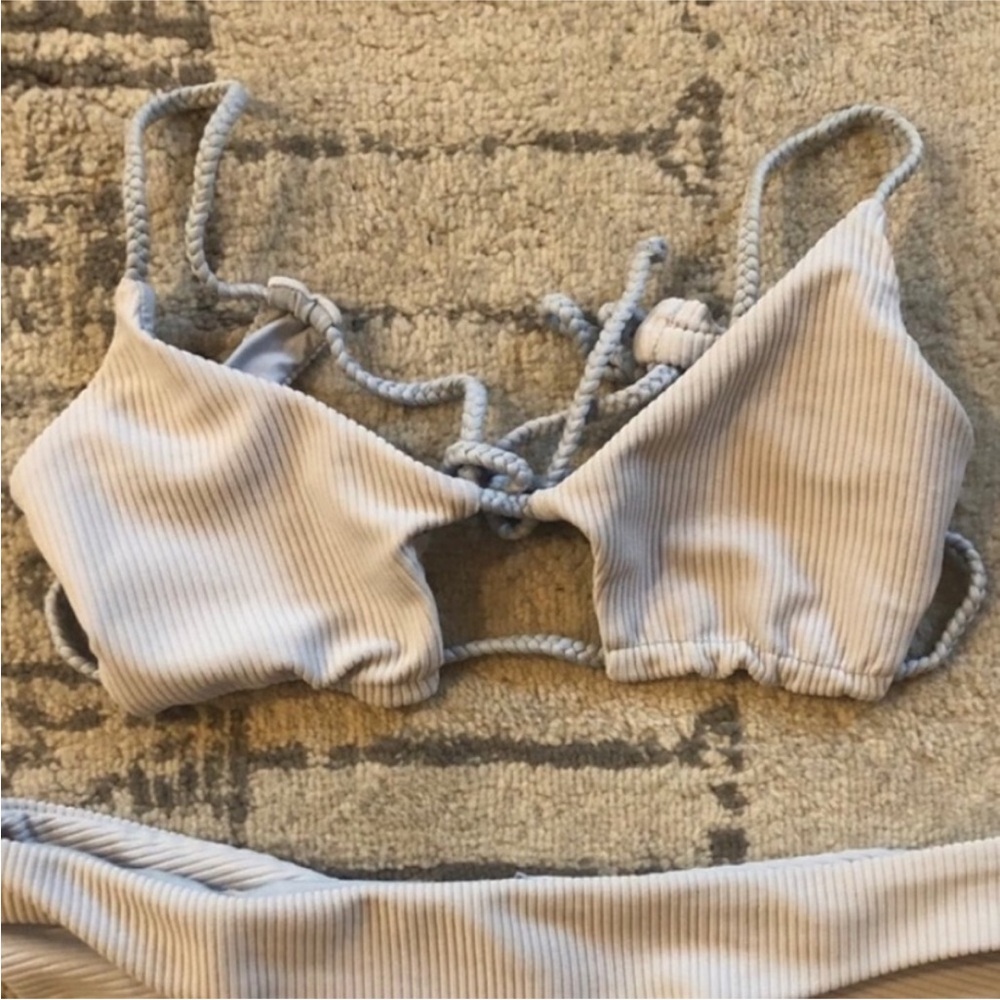 Frankie’s Bikinis Light Blue Ribbed Bikini Set